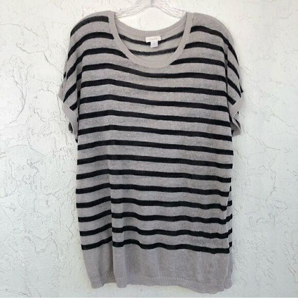 CHICO’S Linen Knit Stripe Sleeveless Sweater Top Size Large - Picture 1 of 8